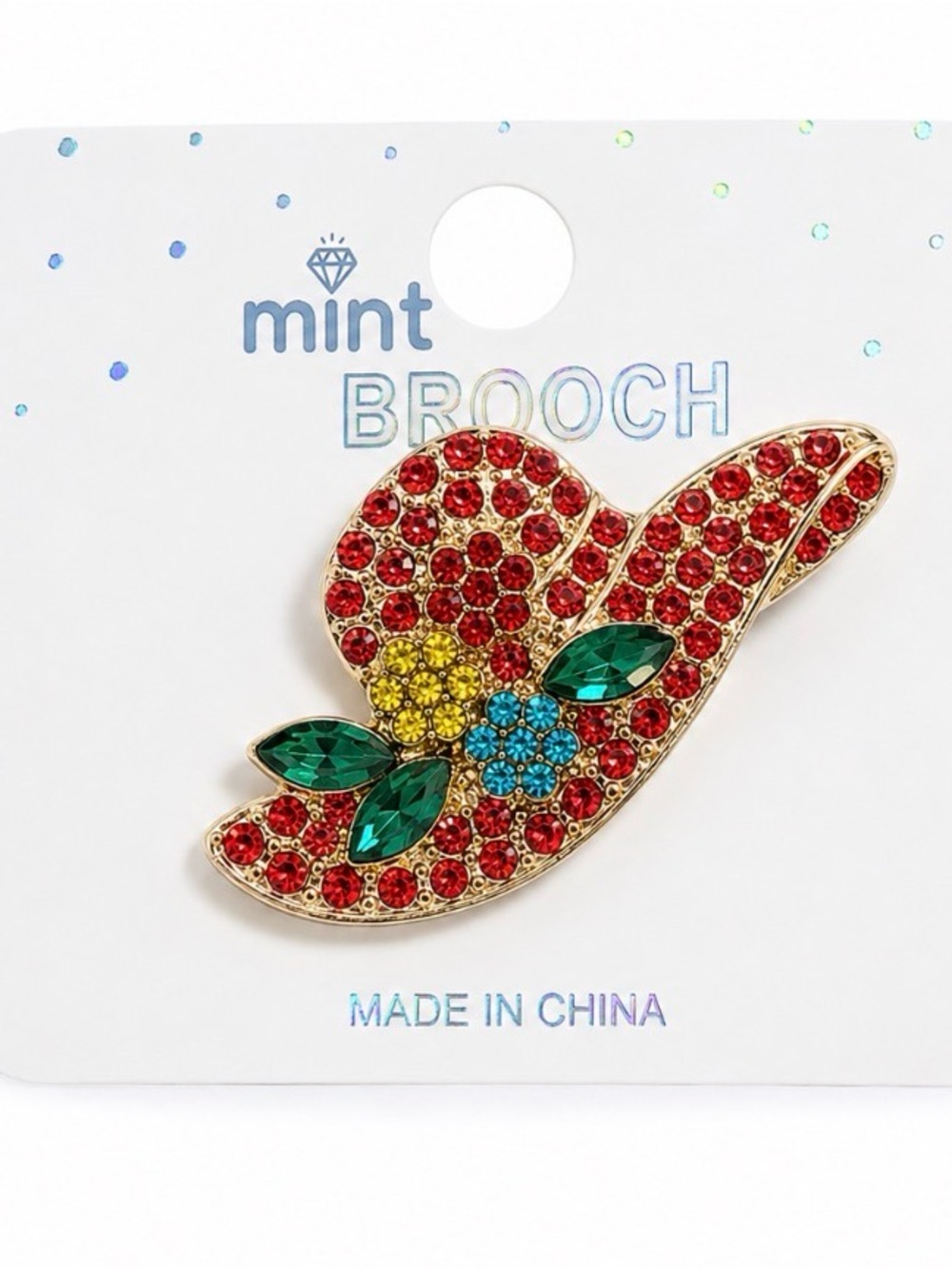 SPARKLE IN STYLE RED EMBELLISHED HAT BROOCH